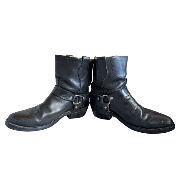 Vintage Black Leather Harness Boots - Western Motorcycle Style - Made in USA - Picture 1 of 4